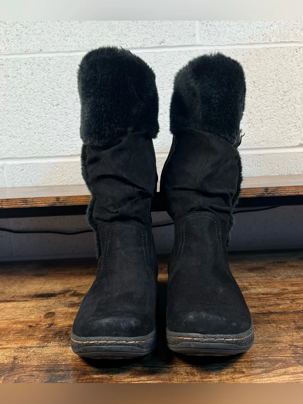 Faux Leather Boots Faux Fur Black Tall Zip Winter Casual Wear Ever Barbara 8
